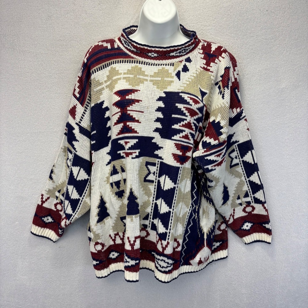 Vintage 90s Jessica Roberts Oversized Southwestern Sweater Women Large Geometric - Picture 1 of 12